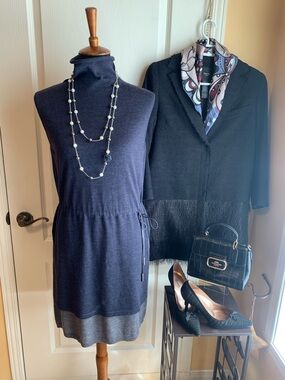 Fabiana Filippi merino wool dress navy grey